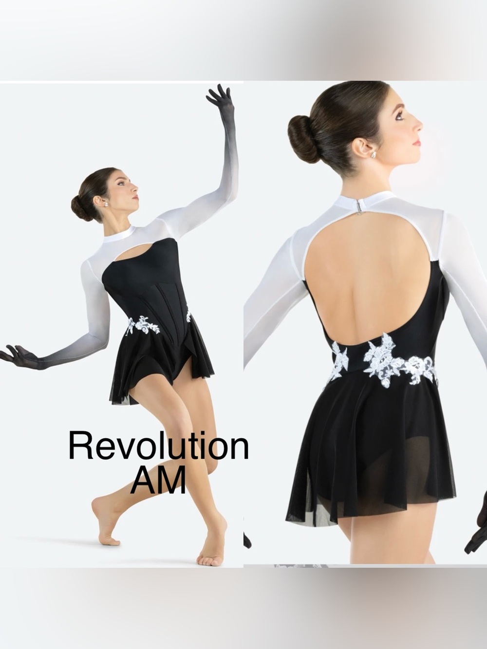 Revolution Black and White Backless Dance Dress with Floral Appliqué